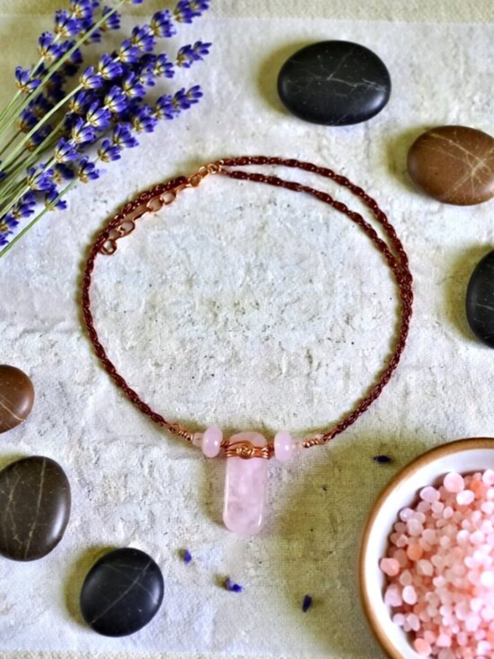 Rose Quartz ~ Delicate Beaded Bar Necklace Choker ~ Romantic Feminine Casual